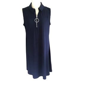 MSK Navy O-Ring Zip Shift Dress L Retro 70s Y2K